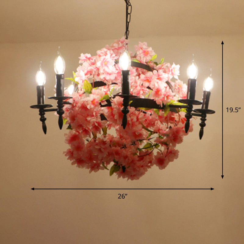 Pink Cherry Blossom Chandelier Farmhouse Metal Dining Room Suspension Light Fixture