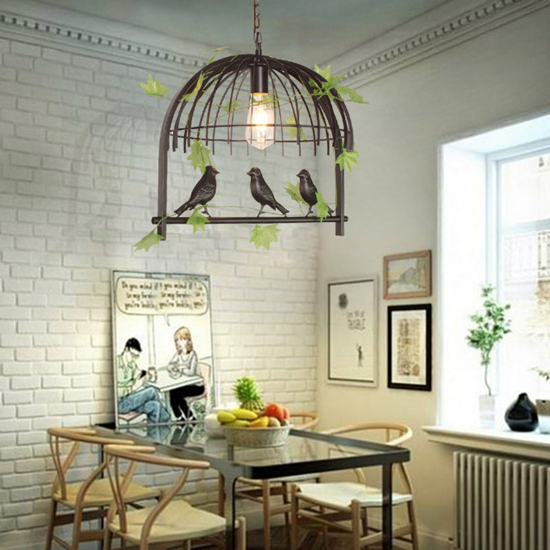 Accensione a sospensione a sospensione Birdcage Lampada in ferro battuto rustico con vite e uccello deco per sala da pranzo