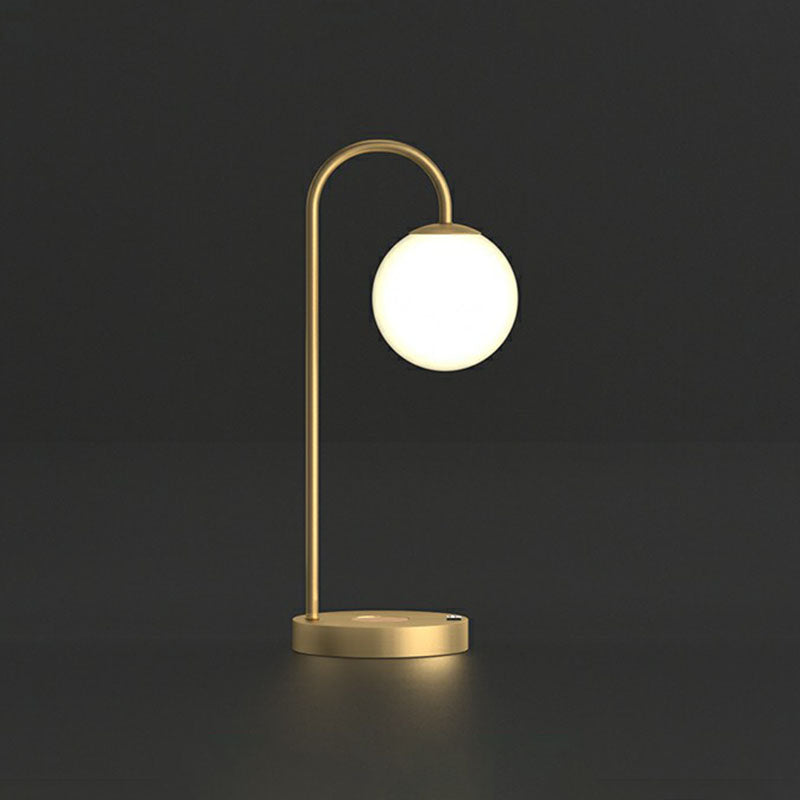 Lampada da comodino a sfera Minimalismo in vetro avorio a 1 luce da tavolo in oro per camera da letto