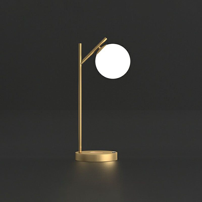 Lampada da comodino a sfera Minimalismo in vetro avorio a 1 luce da tavolo in oro per camera da letto