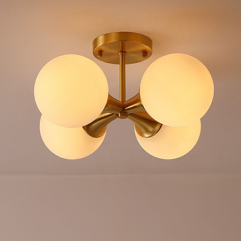 Weiße Glasball halb Flush Deckenleuchte postmoderne Gold Finish Flush Mount Leuchte