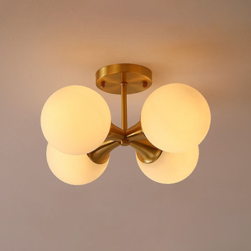 Weiße Glasball halb Flush Deckenleuchte postmoderne Gold Finish Flush Mount Leuchte