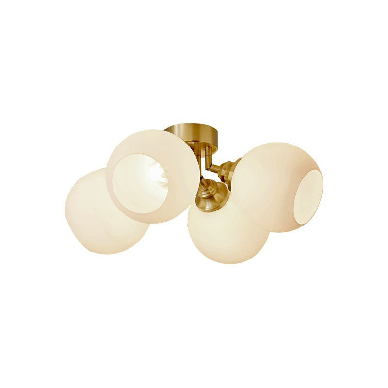 Milky Glass Dome Flush Mounted Light Postmodern Gold Plated Semi-Flush Ceiling Light for Bedroom