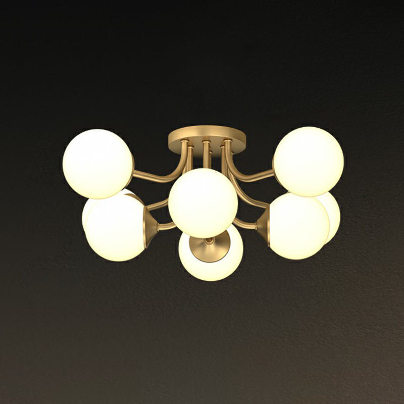 Bola de oro Semi Flush Candelier Postmodern Opal Glass Luz de techo para sala de estar