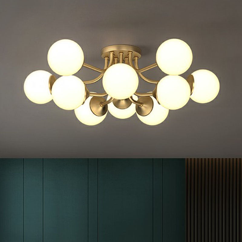 Bola de oro Semi Flush Candelier Postmodern Opal Glass Luz de techo para sala de estar