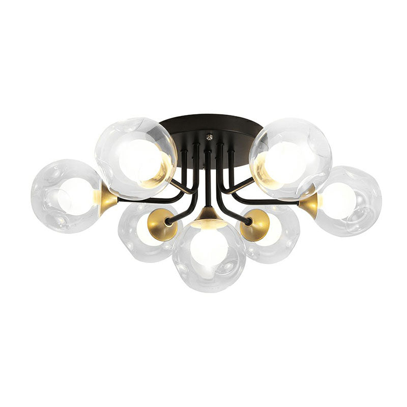 Clear and Frosted White Glass Ball Flushmount Modern Black Semi-Flush Mount Ceiling Light for Corridor