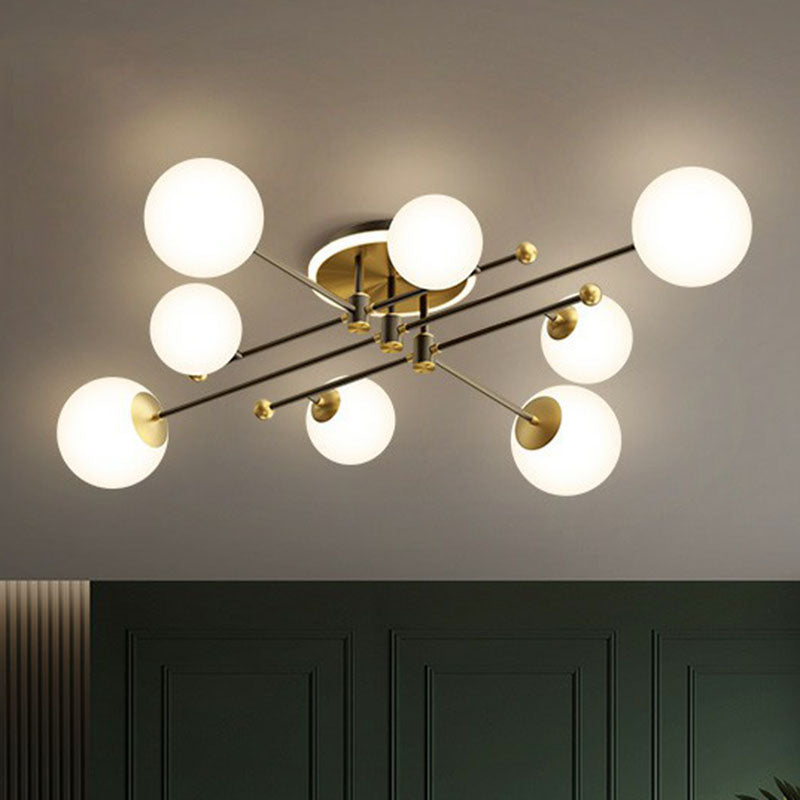 Molecular Semi Flush Mount Lamp Postmodern White Glass Ceiling Mount Chandelier in Gold
