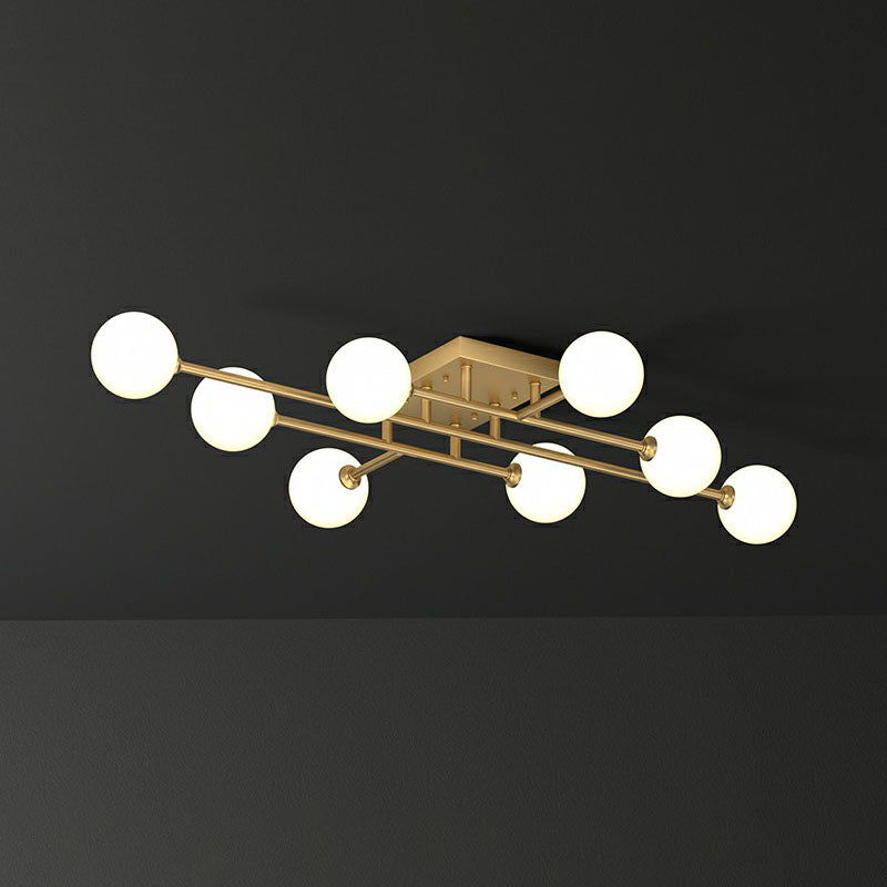 White Glass Balls Close to Ceiling Light Simplicity Gold Finish Semi Flush Mount Light Fixture