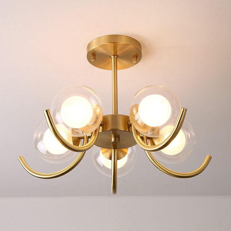 Lámpara de techo metálico posmoderna de luz de oro de oro en oro con bola de vidrio transparente y blanco