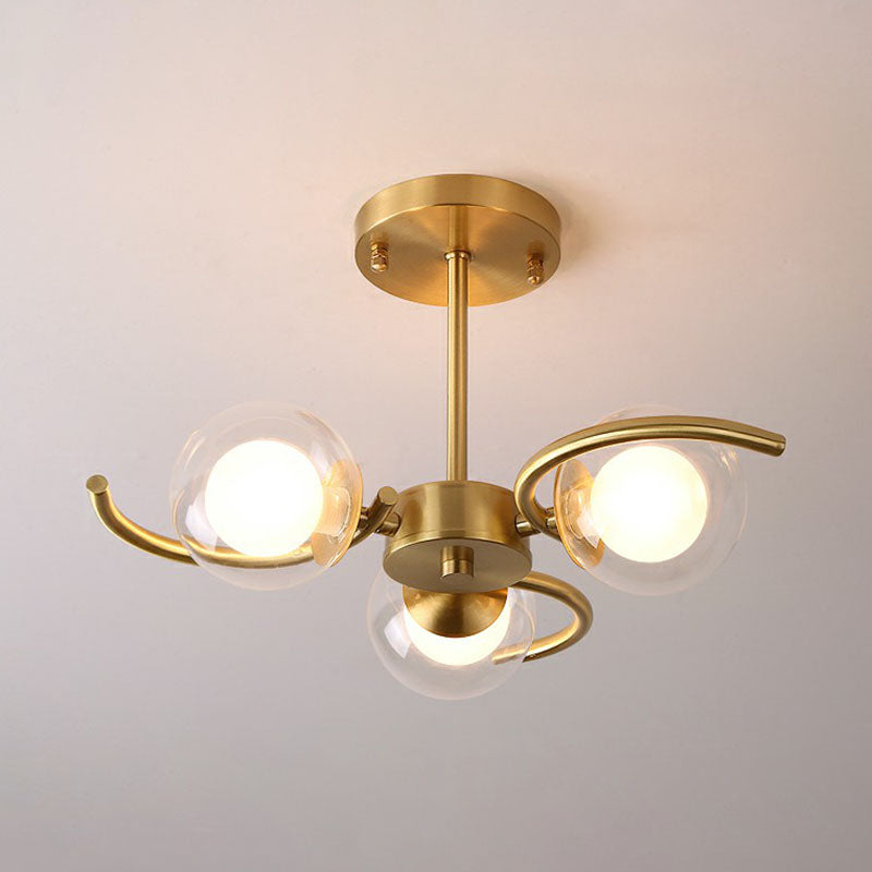 Lámpara de techo metálico posmoderna de luz de oro de oro en oro con bola de vidrio transparente y blanco