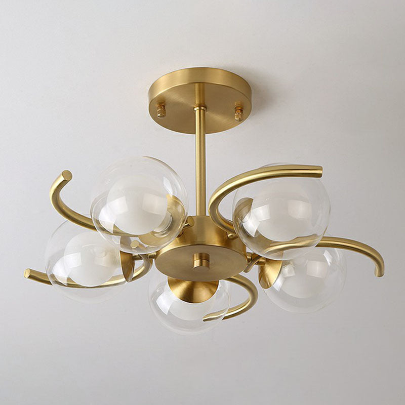 Lámpara de techo metálico posmoderna de luz de oro de oro en oro con bola de vidrio transparente y blanco