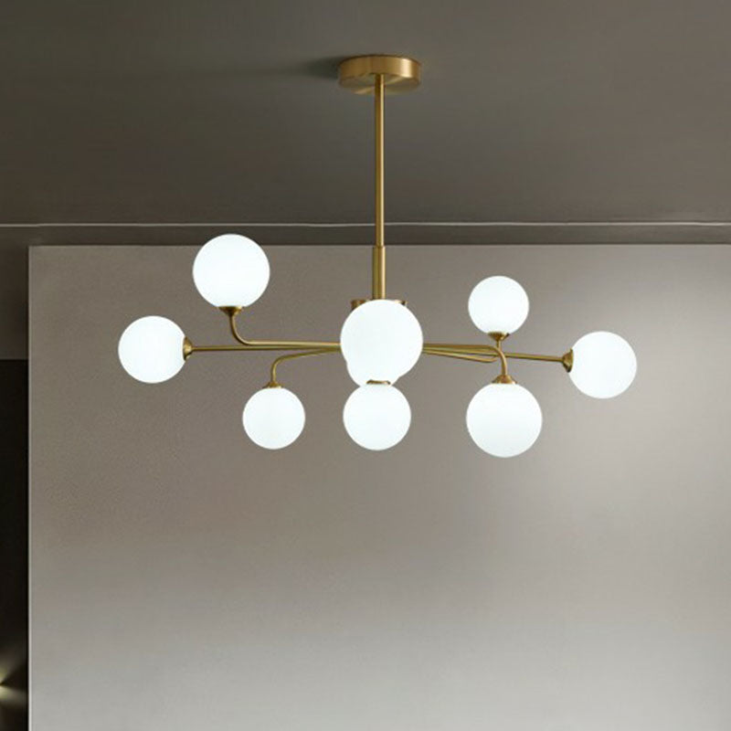 Orb Shaped Hanging Light Postmodern Glass Gold Finish Chandelier for Living Room
