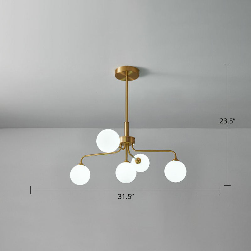 Orb Shaped Hanging Light Postmodern Glass Gold Finish Chandelier for Living Room