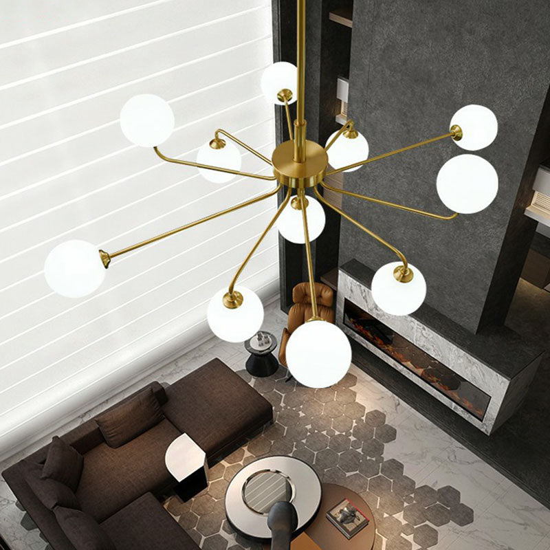 Orb Shaped Hanging Light Postmodern Glass Gold Finish Chandelier for Living Room