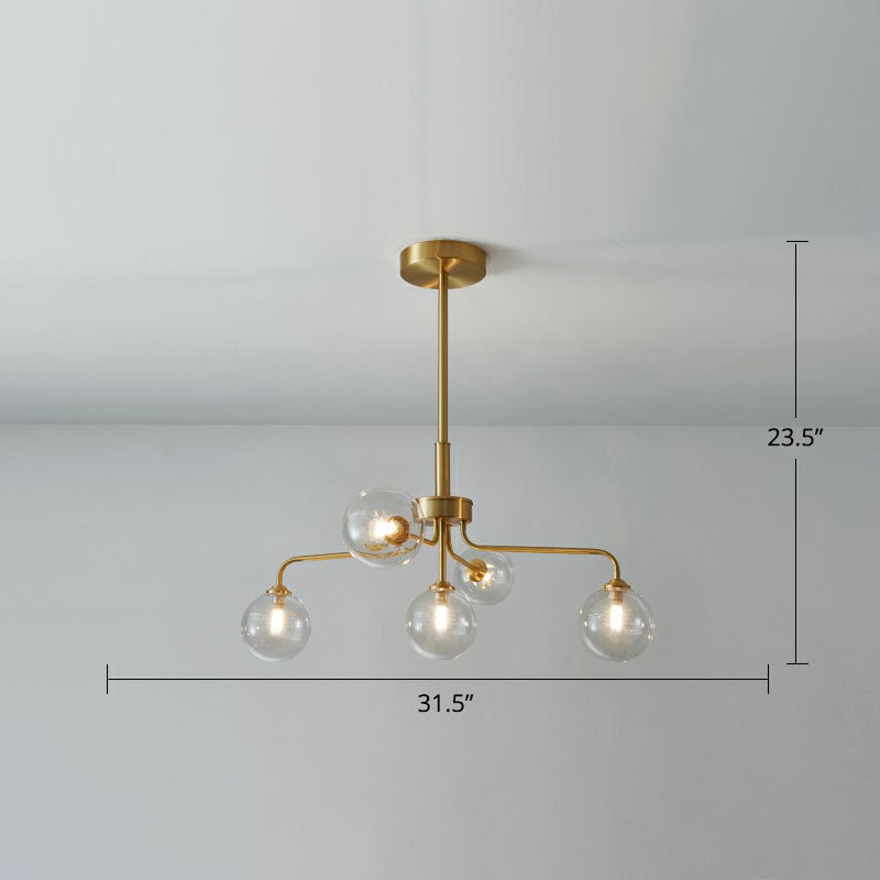 Orb Shaped Hanging Light Postmodern Glass Gold Finish Chandelier for Living Room