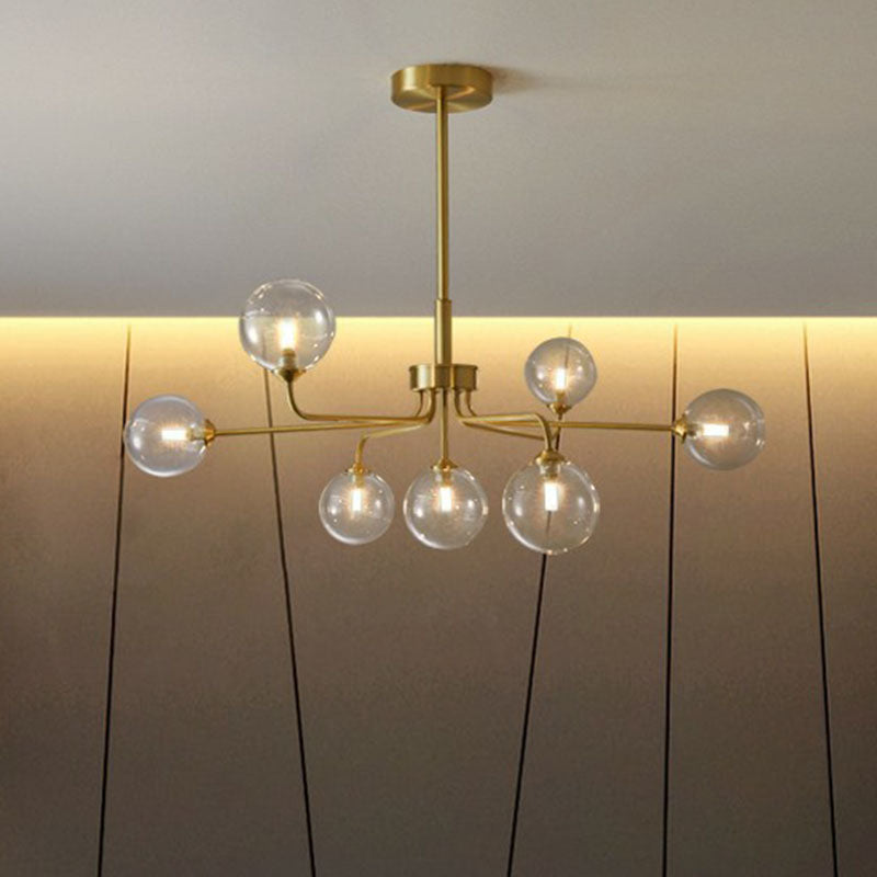 Orb Shaped Hanging Light Postmodern Glass Gold Finish Chandelier for Living Room