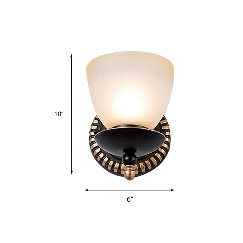 Black 1/2-Light Sconce Light Retro Retro Grosted Glass Bowl Shade Mur Wall Lampe for Dining Room