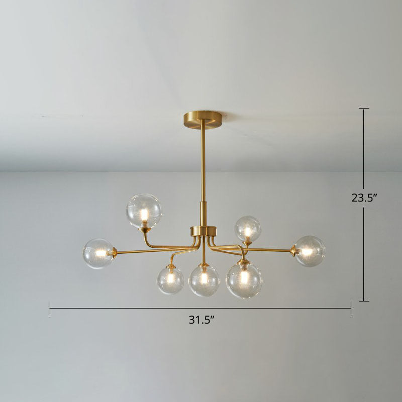 Orb Shaped Hanging Light Postmodern Glass Gold Finish Chandelier for Living Room