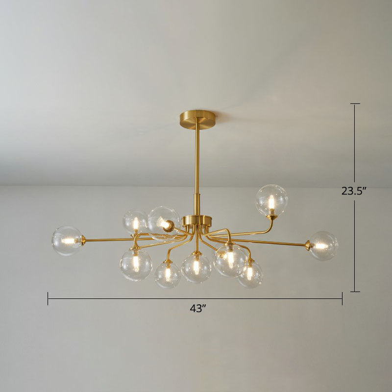 Orb Shaped Hanging Light Postmodern Glass Gold Finish Chandelier for Living Room