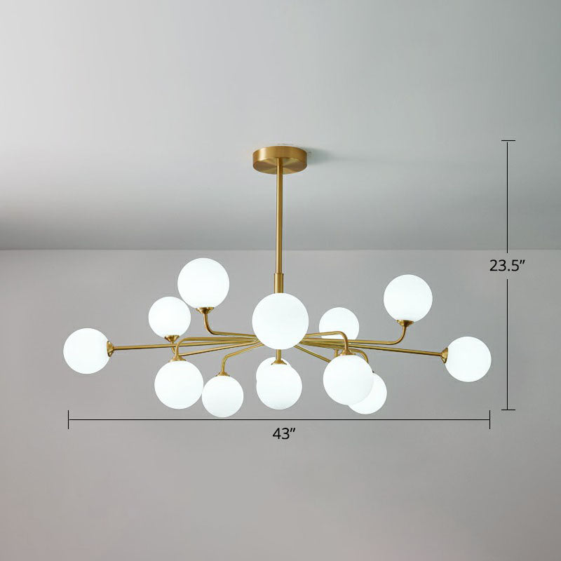 Orb Shaped Hanging Light Postmodern Glass Gold Finish Chandelier for Living Room