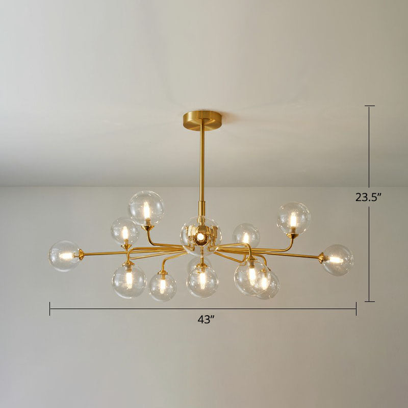 Orb Shaped Hanging Light Postmodern Glass Gold Finish Chandelier for Living Room