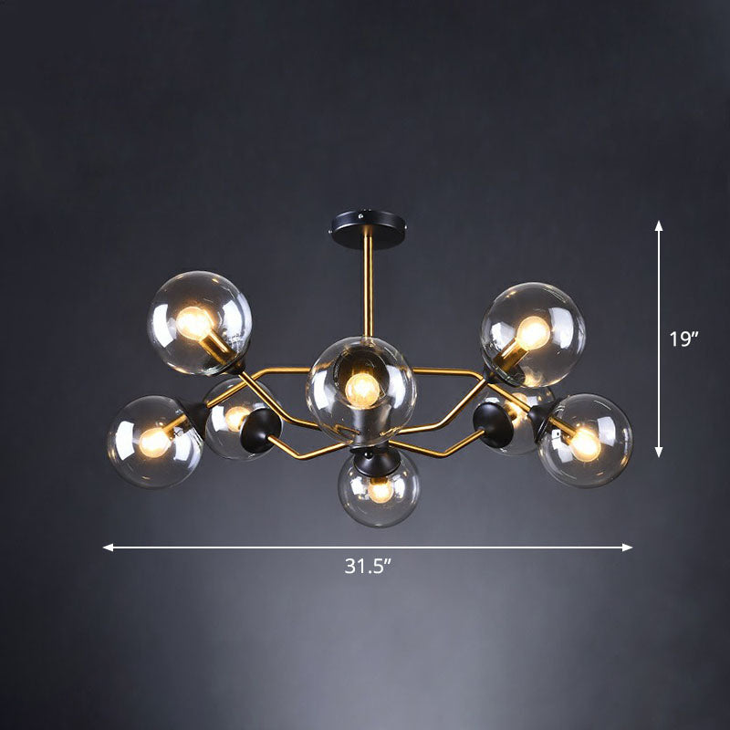 Postmodern molecuul kroonluchter lichtglas woonkamer plafond suspensielamp in zwart-messing