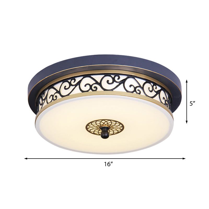 LED Living Room Ceiling Mounted Fixture Classic White Flush Light with Drum Frosted Glass Shade in¬†White/Warm¬†Light, 12"/16"/19.5" W