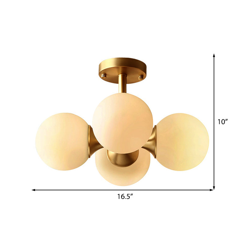 4 luci sala da pranzo lampada a soffitto tradizionale semifulto oro tradizionale con tonalità di vetro bianco globo