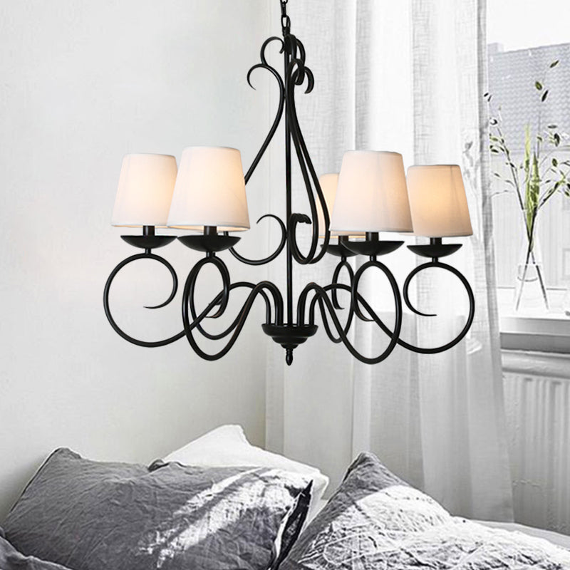 6 Lights Fabric Chandelier Light Traditional Coffee/Flaxen/White Conical Dining Room Hanging Light Fixture