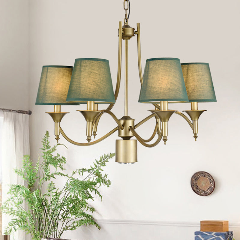 Nordic Empire Shade Chandelier Light Fixture 6 Lights White/Green/Army Green Fabric Hanging Ceiling Light