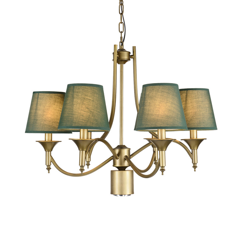 Nordic Empire Shade Chandelier Light Fixture 6 Lights White/Green/Army Green Fabric Hanging Ceiling Light