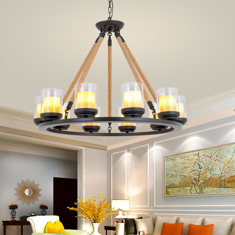 Wagon Wheel Metal Chandelier Light Rustic Style 6/8/10 Lights Dining Room Hanging Light in Black