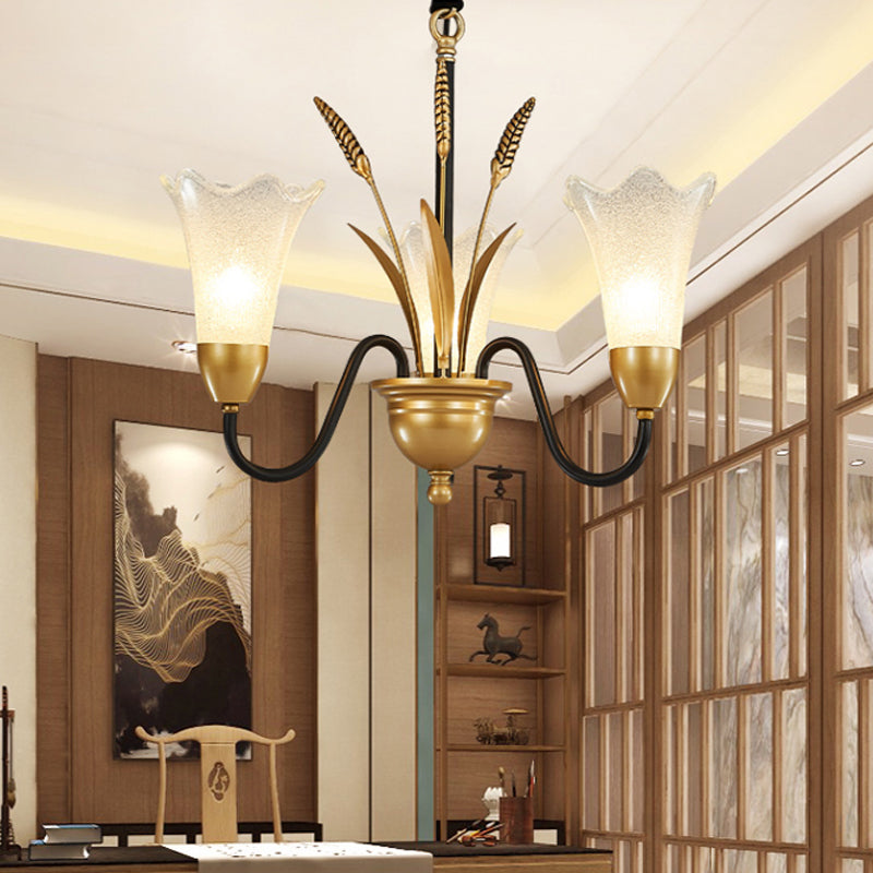 White Glass Floral Shaped Chandelier Traditional 6/8/12 Lights Study Room Hanging Ceiling Light in Brass