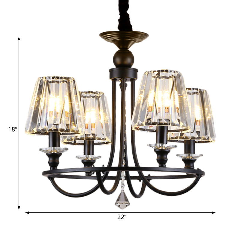 Luz de lámpara de araña negra de cristal con cónico 4/6/8 luces nórdicas luz colgante de techo para comedor
