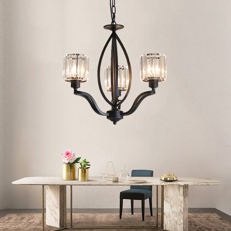 Black Cylinder plafonnier luminaire de style Crystal Simple Crystal Block 3/6/8 Lumières Light Chandelier Light