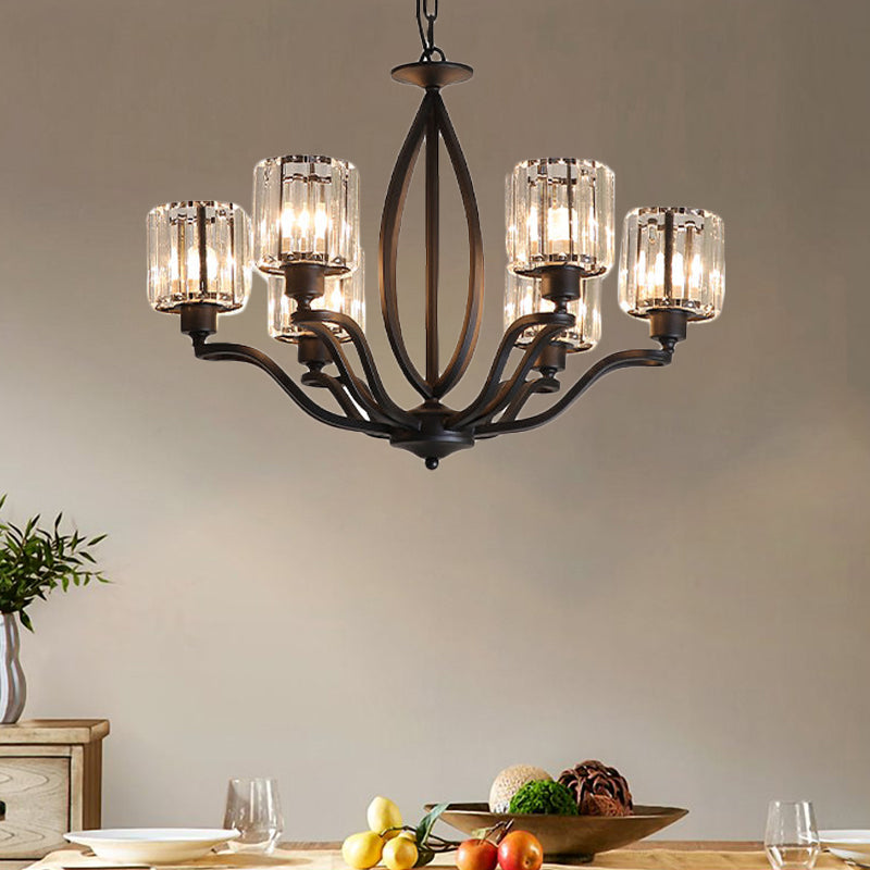Black Cylinder plafonnier luminaire de style Crystal Simple Crystal Block 3/6/8 Lumières Light Chandelier Light