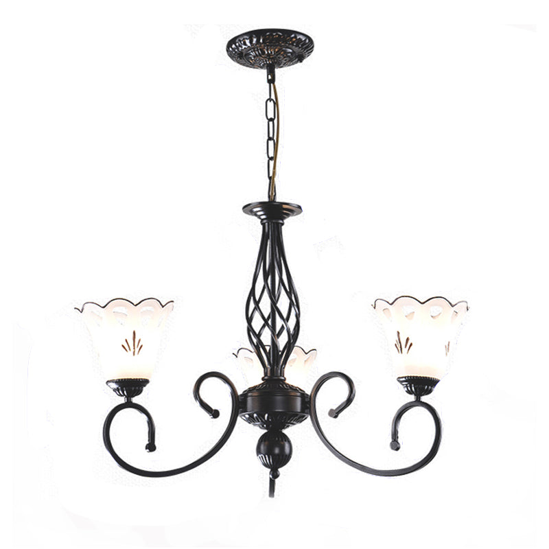 Black Floral Shaped Chandelier Light Fixture Traditional Metal 5/6/8 Lights Living Room Ceiling Light