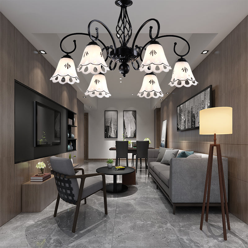 Black Floral Shaped Chandelier Light Fixture Traditional Metal 5/6/8 Lights Living Room Ceiling Light