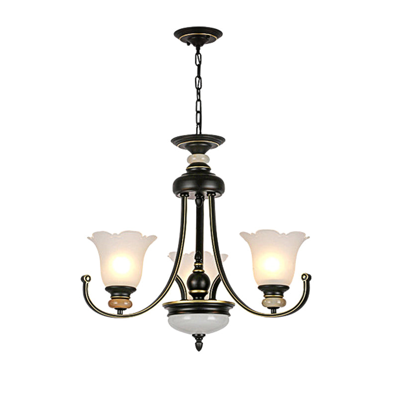 Flower White Glass Ceiling Light Vintage 3/6/8 Lights Bedroom Chandelier Light Fixture in Black