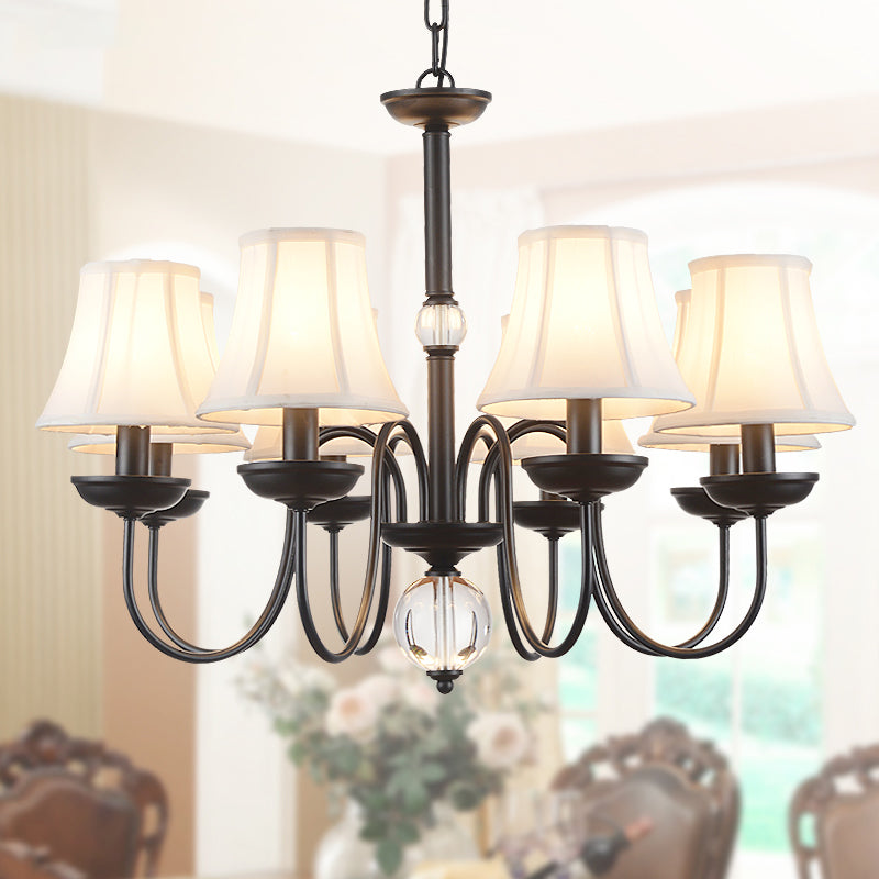 Empire Shade Bedroom Chandelier Light Traditional White Fabric Shade 3/5/6 Lights Black Ceiling Light