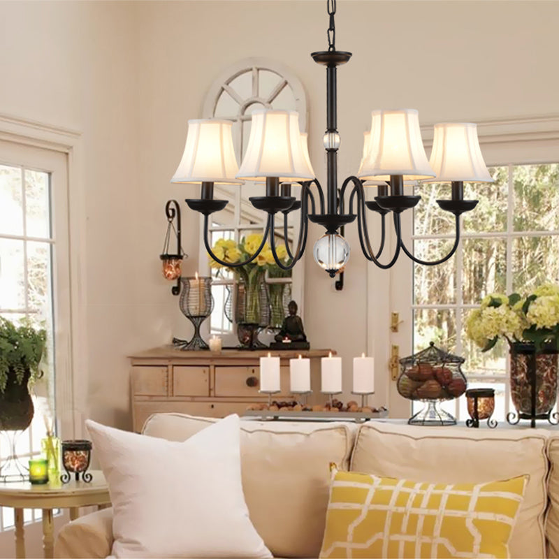 Empire Shade Bedroom Chandelier Light Traditional White Fabric Shade 3/5/6 Lights Black Ceiling Light