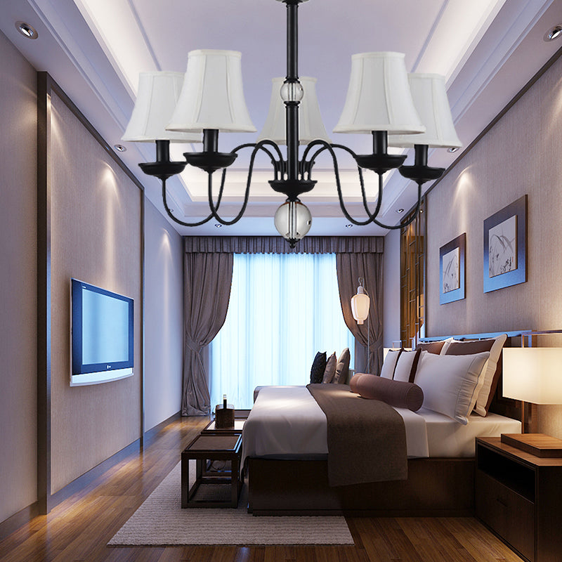 Empire Shade Bedroom Chandelier Light Traditional White Fabric Shade 3/5/6 Lights Black Ceiling Light