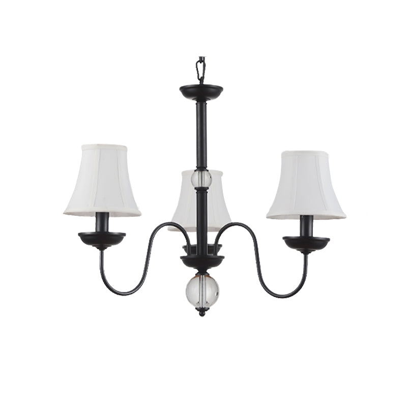 Empire Shade Bedroom Chandelier Light Traditional White Fabric Shade 3/5/6 Lights Black Ceiling Light