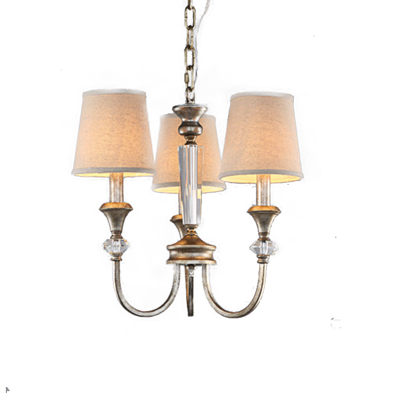 Rustic Tapered Ceiling Lamp 3/6 Lights Fabric Chandelier Light Fixture in Aged Silver for Living Room