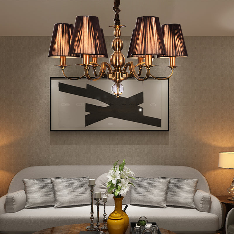 Lámpara de lámpara de tela de tela de color marrón tela vintage 6/8 luces de la sala de estar luz de suspensión