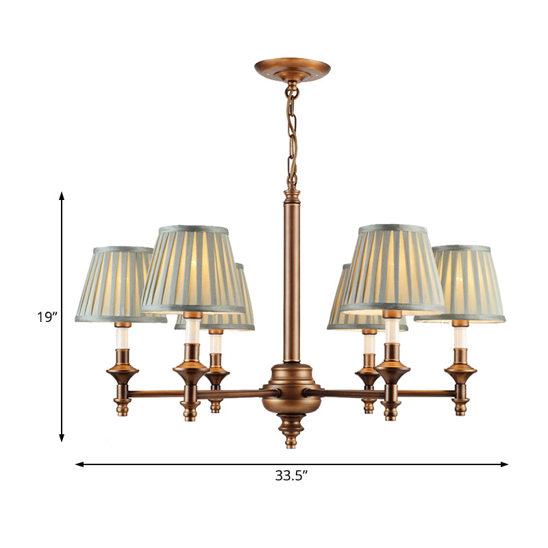 Blue Cone Pleated Shade Chandelier Light Fixture Nordic Fabric 6/8 Lights Living Room Hanging Light