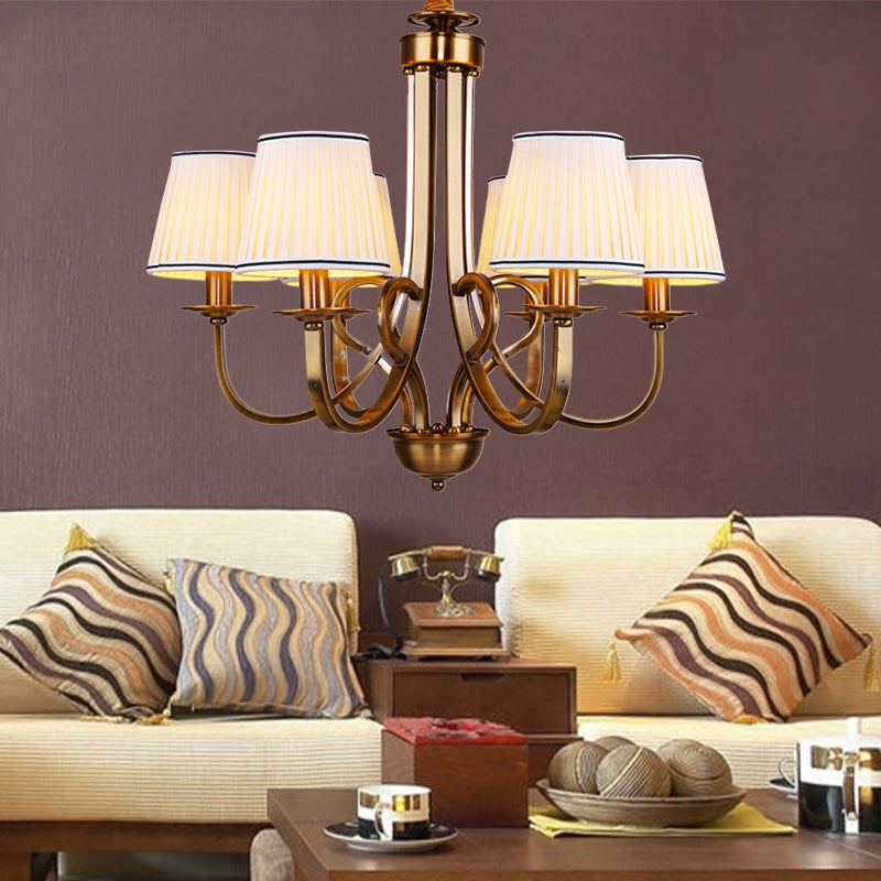 Tapered Fabric Chandelier Light Rustic 6/8 Light Dining Room Ceiling Light Fixture in Gold