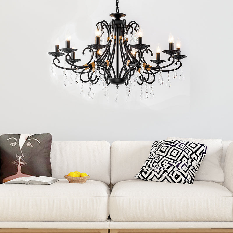 Candelabra Living Room Chandelier Light Traditional Metal 3/6/8 Lights Black Hanging Ceiling Light