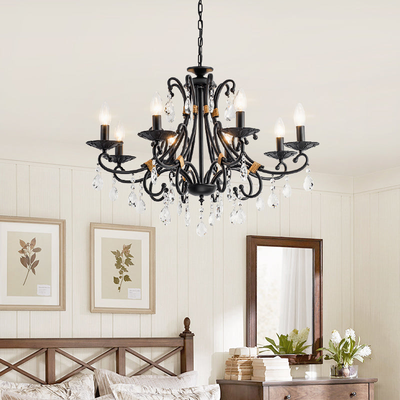 Candelabra Living Room Chandelier Light Traditional Metal 3/6/8 Lights Black Hanging Ceiling Light