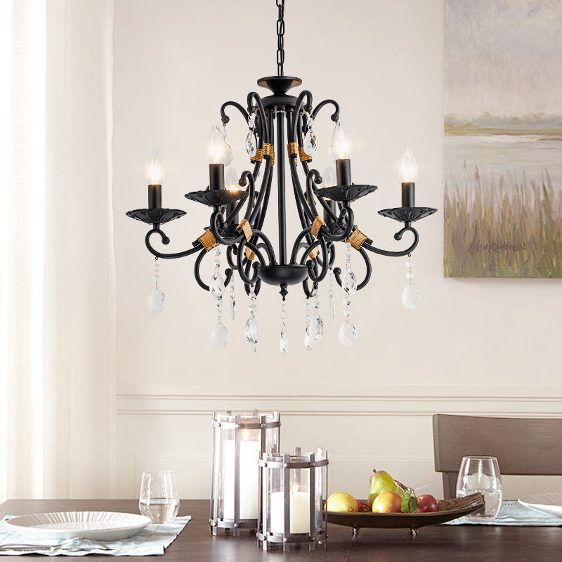 Candelabra Living Room Chandelier Light Traditional Metal 3/6/8 Lights Black Hanging Ceiling Light